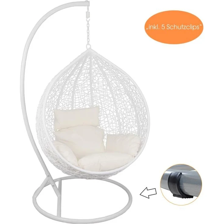 Hängesessel mit Gestell Rattan Korb Hängekorb Polyrattan Gartensessel Weiß – Bild 2