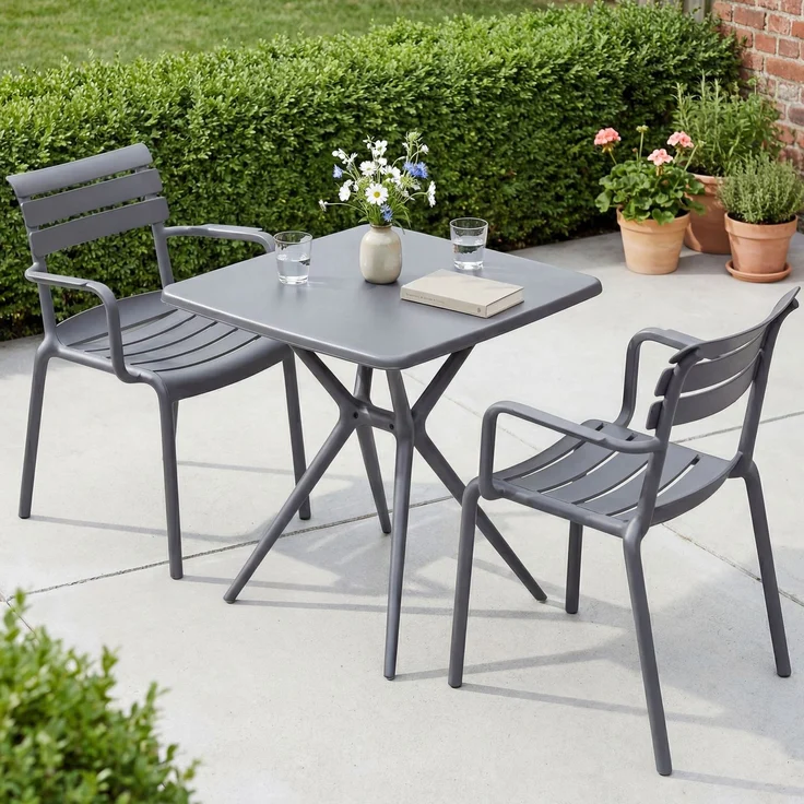 Gartenmöbel-Set NORA mit 2 Stühlen - 186x72x82cm, Kunststoff, Dunkelgrau | Balkonset Gartenset Tisch mit Stühlen Bistroset Outdoor – Bild 4