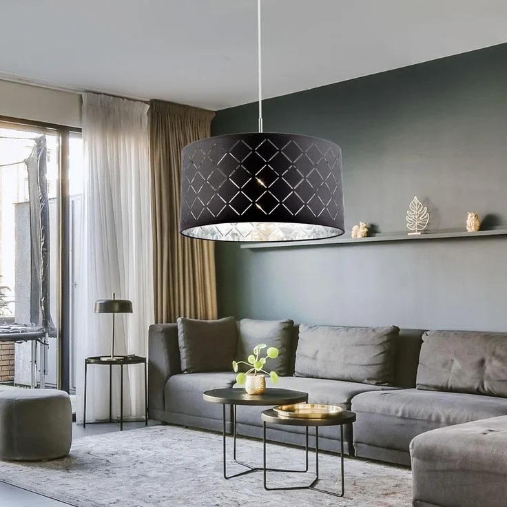 Hängeleuchte, rund, grau, Textil, Metall, D 40 cm – Bild 6