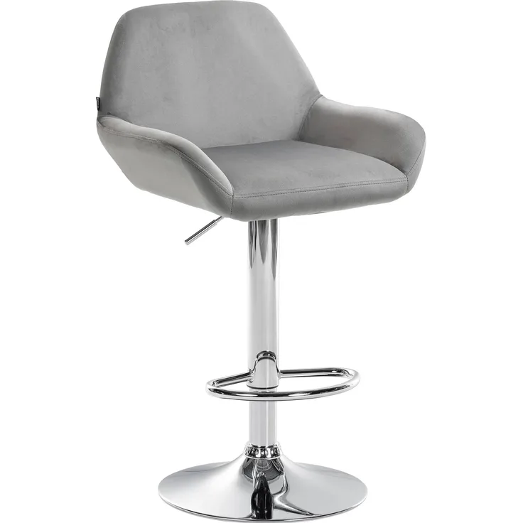 DELUKE® Barhocker DUBLIN - Grau, Samt, Chrom Barhocker mit Lehne Barstuhl Tresenhocker Tresenstuhl Kneipenhocker Kneipenstuhl