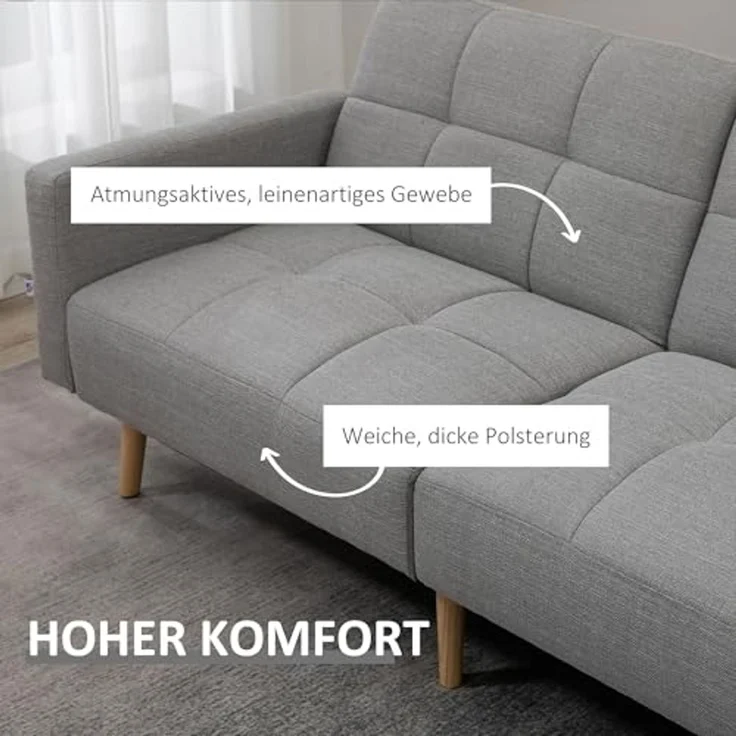HOMCOM 2 in 1 Schlafsofa 205 x 88 cm Sofa mit Bettfunktion, Couch Leinenoptik, Verstellbarer Rückenlehne für Wohnzimmer, Schlafzimmer, Grau – Bild 4