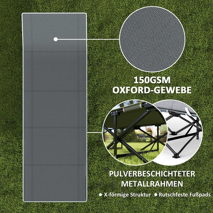 Feldbett faltbar Campingbett mit Matratze Kopfkissen Seitentasche 185 x 68 x 37 cm bis 150 kg Hellgrau--Hellgrau--37x68x185cm--YOUDENOVA – Bild 8
