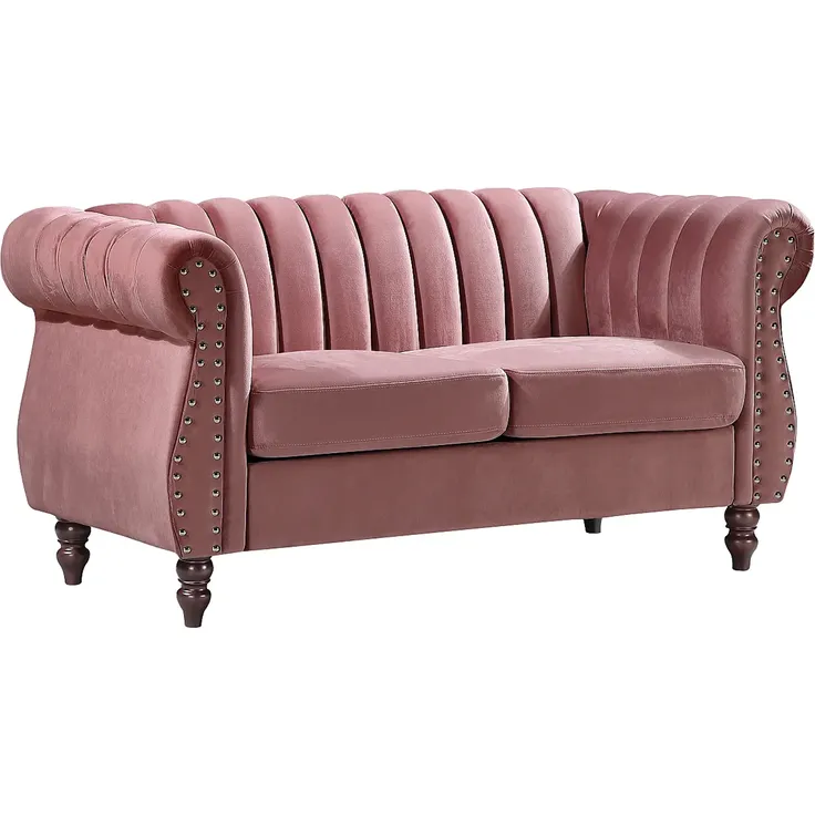 Vente-unique - TRUMBO Couchgarnitur SamtStoff Puderrosa - B 78 cm x H 77 cm x L 150 cm195 cm – Bild 6