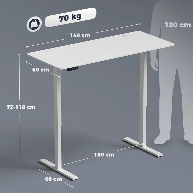 MELAYR, Höhenverstellbarer Schreibtisch Elektrisch 140 x 60 cm Weiß – Bild 5