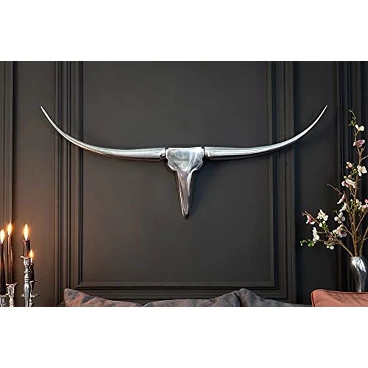 riess-ambiente Wanddekoobjekt BULL L 100cm silber, Stierkopf · Modern Design · Wanddekoration · Metall – Bild 3