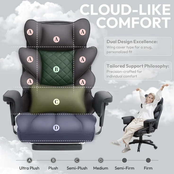 Dowinx Gaming-Stuhl Bürostuhl Ergonomisch mit Taschenfeder-Kissen (Packung), Chefsessel mit weiche Rückenlehne und verstellbare Lendenkissen – Bild 1