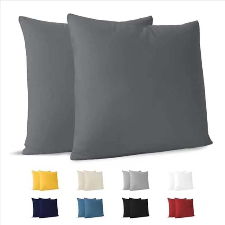 Dreamzie Kissenbezug 30x30 (Set mit 2) - 100% Jersey Baumwolle 150 g/qm Kissenbezüge -Anthrazit - Für Kissen 30x30 cm - Kissenhülle - Kissenbezug - Resistent und Hypoallergen – Bild 2