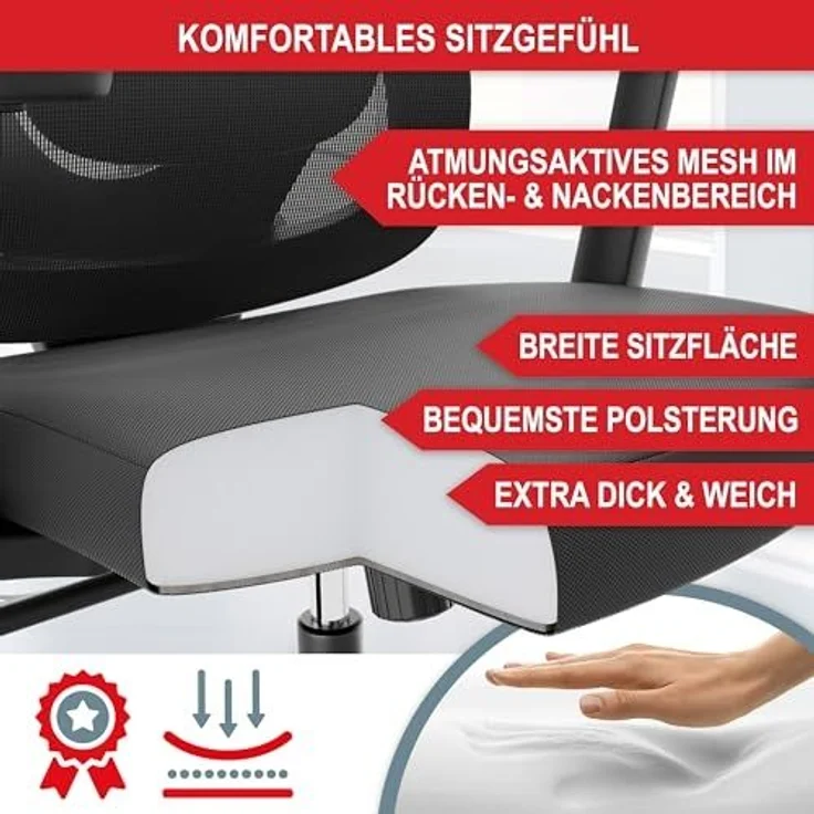 Onbest Bürostuhl PREMIUM Ergonomisch 150 kg, Verstellbare Lordosenstüzte, Armlehnen & Kopfstütze - Gaming Stuhl – Bild 6