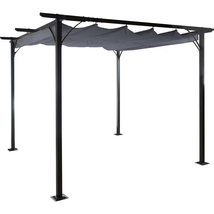 Pergola HWC-C42 mit Schiebedach, Stahl / Stoff, Grau, 3,5x3,5 m – Bild 8