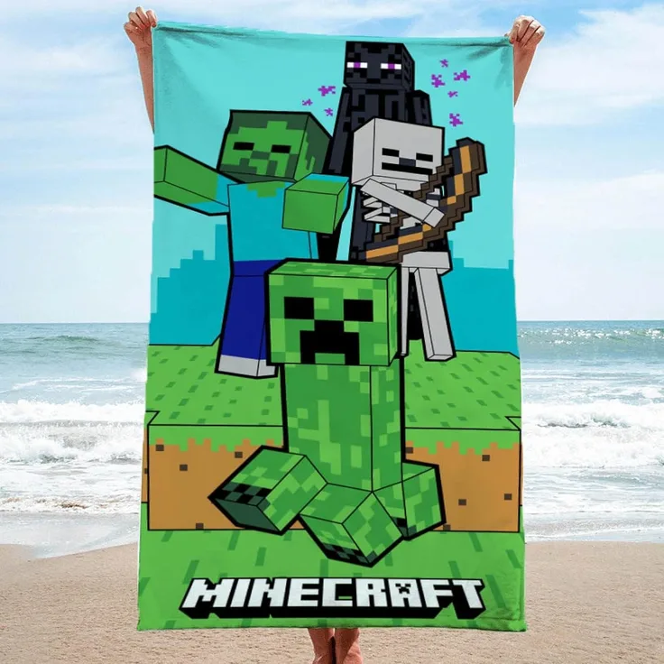 Minecraft Creeps Strandtuch für Jungen 70x140 cm Handtuch Duschtuch Creeper aus 100% Baumwolle