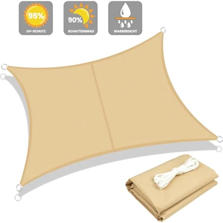 LOVE STORY Sonnensegel Wasserdicht 3. 5x5 m Rechteckig PES Polyester Sonnenschutz Windschutz Balkon Terrasse 95% UV-Schut,für Balkon Garten,Sandbeige – Bild 3