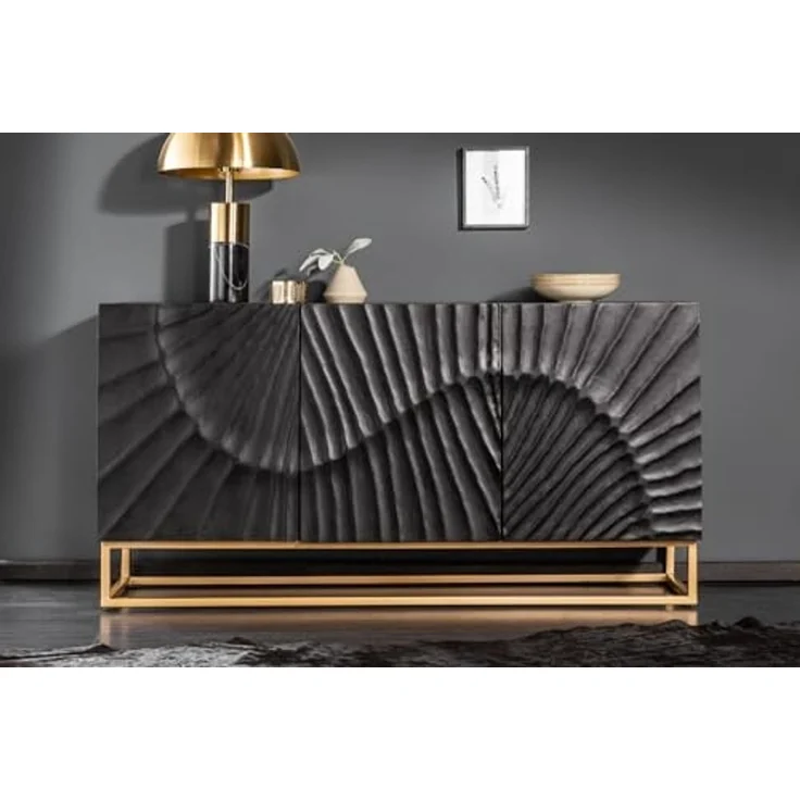 riess-ambiente Sideboard SCORPION 140cm schwarz / gold, Massivholz · Metall · Kommode · 3D Schnitzereien · Wohnzimmer – Bild 5