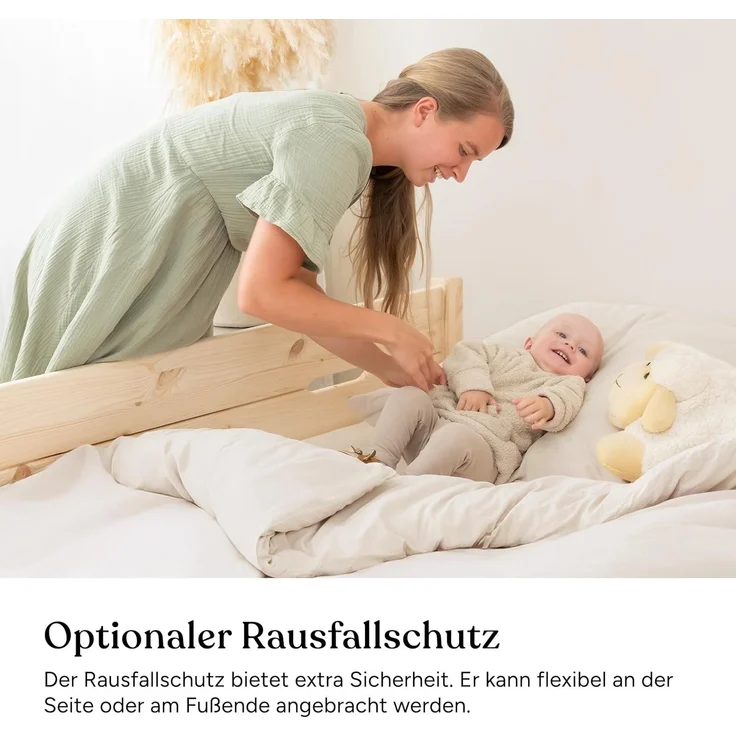 Ehrenkind Holzbett Plano, Modulares Familienbett, FSC® Zertifiziert (Familienbett, 270x200 cm, Kiefernholz naturbelassen, 2‑in‑1 Höhe (Bodenbett oder Standard), Modular und Höhenverstellbar – Bild 8