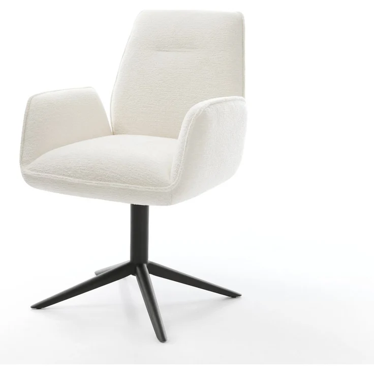 Drehstuhl Zoa-Flex Bouclé Soft Beige Fußkreuz Schwarz 360° drehbar Wippfunktion Taschenfederkern – Bild 1