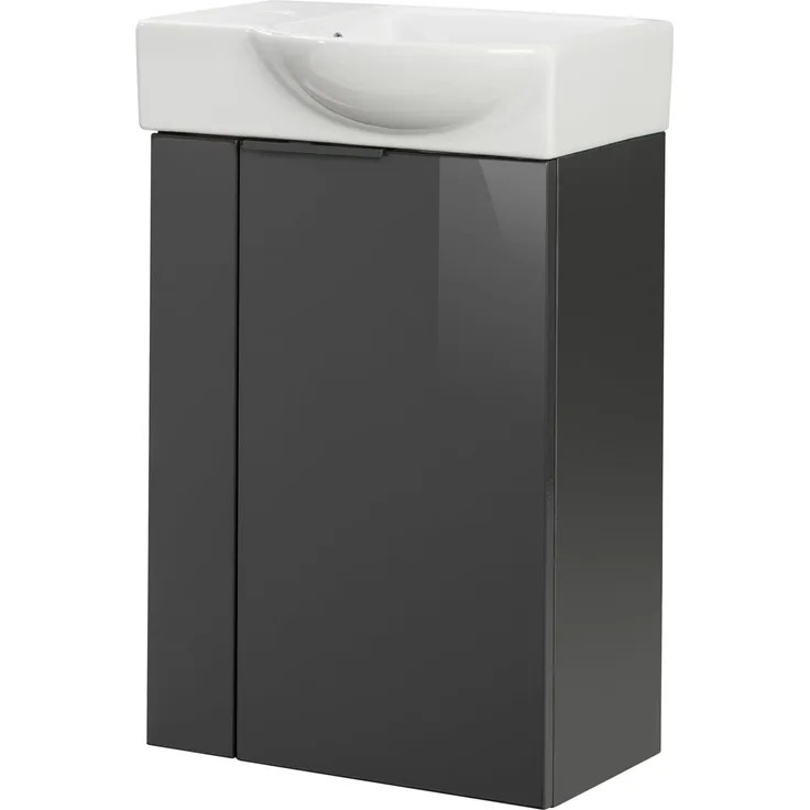 FACKELMANN SBC LUNA Gäste WC Waschtisch Set 45 cm breit, Anthrazit, Waschbecken Keramik Weiß, Türanschlag rechts