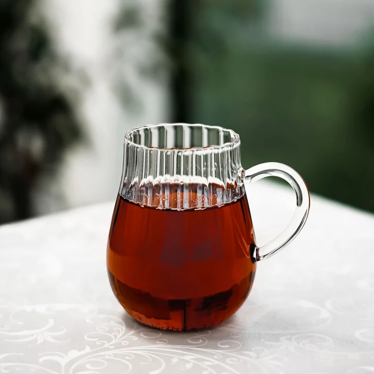 6er Riffle Gläser-Set 350 ml - Tee- Kaffeegläser mit Henkel aus Borosilikatglas – Bild 3