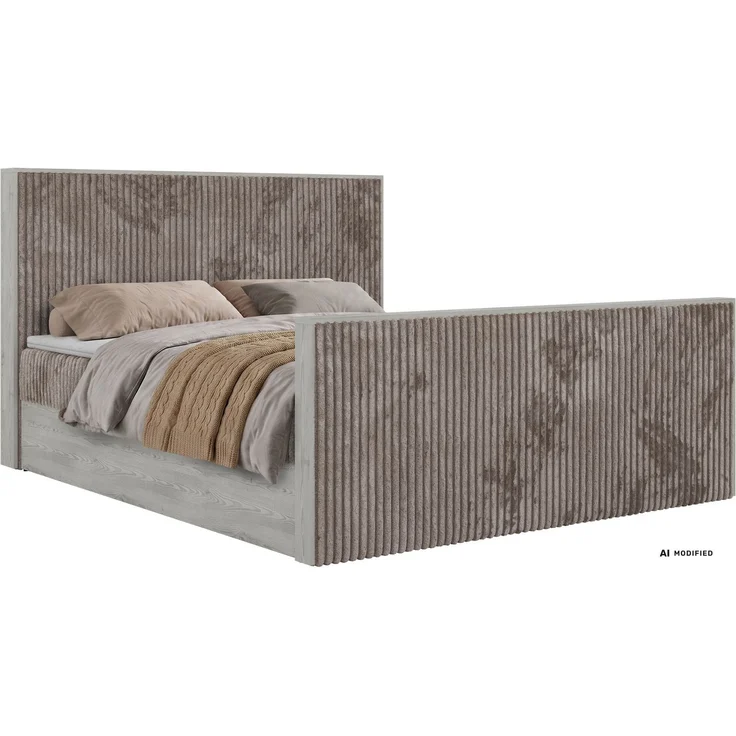 Boxspringbett NORDIC DUO 140 x 200 cm mit Matratze H4, hohe Kopfteil Doppelbett inkl. Topper Visco Holzoptik zwei Bettkästen - Hellbraun Cord – Bild 7