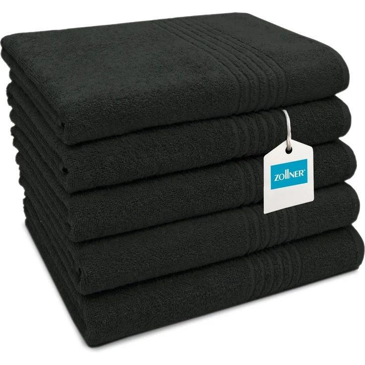 ZOLLNER Duschtuch 5er Set, Baumwolle, 70x140 cm, schwarz – Bild 1
