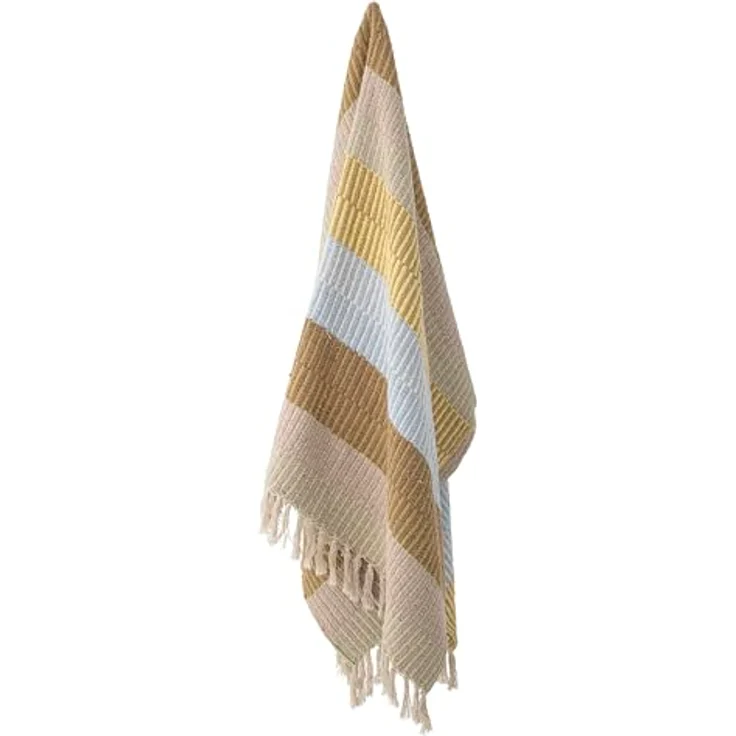 Creative Collection Bloomingville Decke ISNEL Gelb Blau Braun Gestreift 160x130 cm Wolldecke Plaid – Bild 3