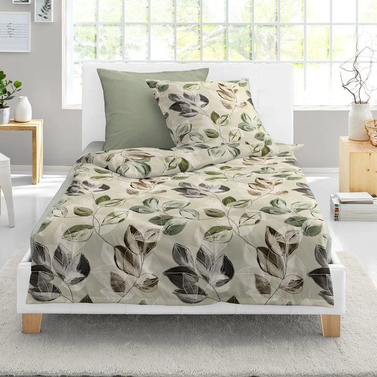 Bierbaum Biber Bettwäsche 135x200 Blätter natur grün beige 4136-80 – Bild 1