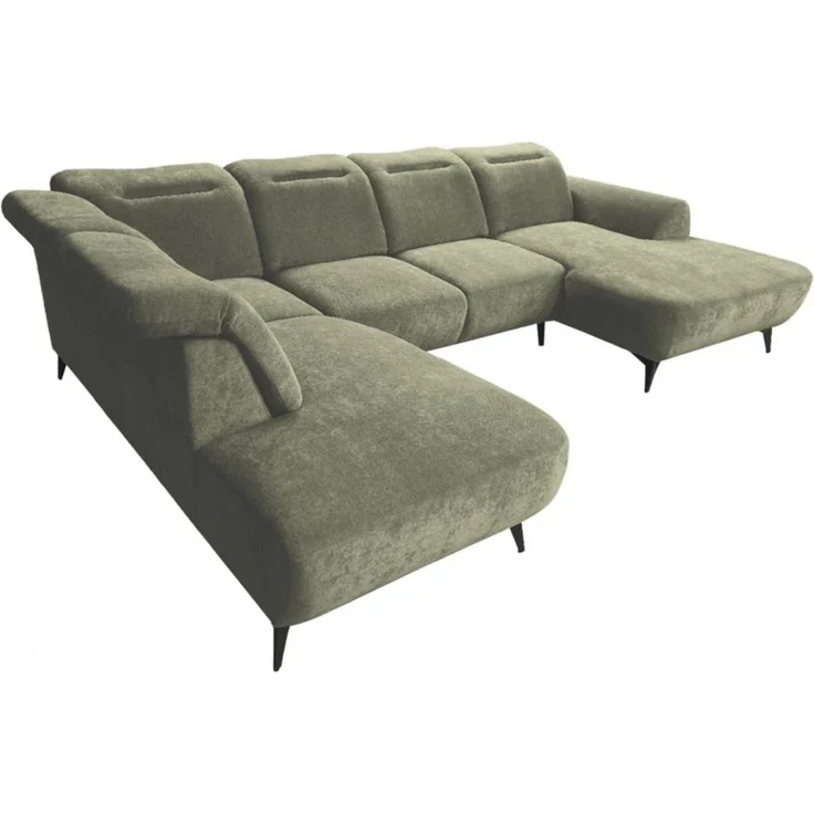 Wohnlandschaft Sofa U-Form ALETTE in Stoff Doha Hellgrün Lange Schenkel Links – Bild 5