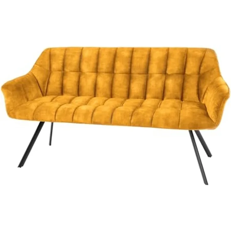 riess-ambiente Sitzbank PAPILLON 165cm senfgelb/schwarz - Samt, Metall-Füße, mit Armlehne (Einzelartikel, 1-St), gepolsterte Bank mit Rückenlehne – ideal für Esstisch, Küche & Flur