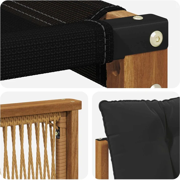 vidaXL Outdoor-Sofagarnitur mit Kissen 3 pcs Natürlich und Schwarz 3381220 – Bild 4