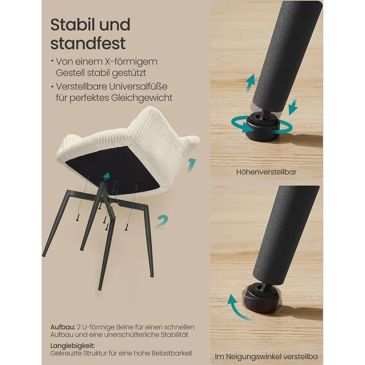 Esszimmerstuhl 2er Set, Sessel, Polsterstuhl mit Armlehnen, Metallbeine, Samtbezug, Sitzbreite 49 cm, max. 120 kg, für Arbeitszimmer, Wohnzimmer, Schlafzimmer – Bild 7