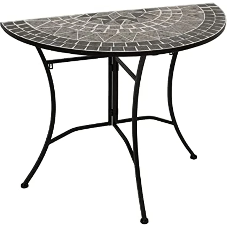 DEGAMO SIENA Balkonset 3-teilig, Metall + Mosaik, schwarz/grau, Tisch 90x45cm halbrund – Bild 7