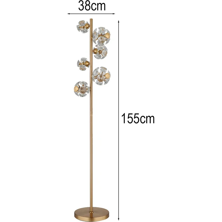 LED Stehleuchte VIRINA Gold mit fünf Kugeln aus K9 Kristallen, Höhe 155cm – Bild 4