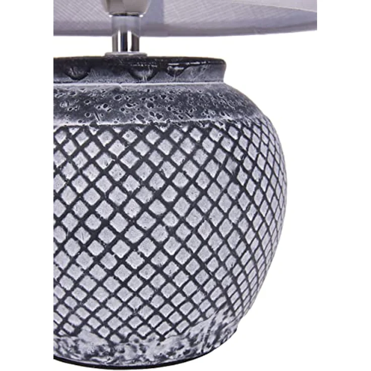 BRUBAKER Tischlampe Nachttischlampe, 30,5 cm hohe graue Keramik mit hellgrauem Leinen-Schirm, Vintage Gitteroptik – Bild 4