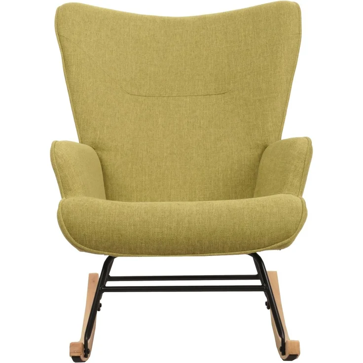 Schaukelstuhl HWC-N14, Schwingstuhl Relaxsessel Fernsehsessel, Massiv-Holz Metall Stoff/Textil 320g/m² ~ grün – Bild 7