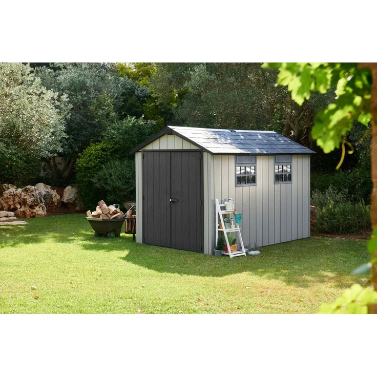 Dmora Gartenhaus Dartmouth, Gartenhütte, Gartenhaus, Werkzeugschuppen, 230x350 h242 cm, Grau – Bild 2