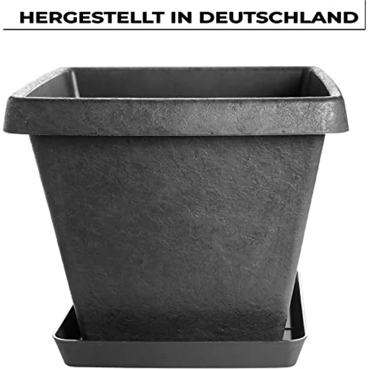Centi Pflanzkübel Großer Pflanzkübel Steinoptik mit Untersetzer (2er-Set) – Bild 3