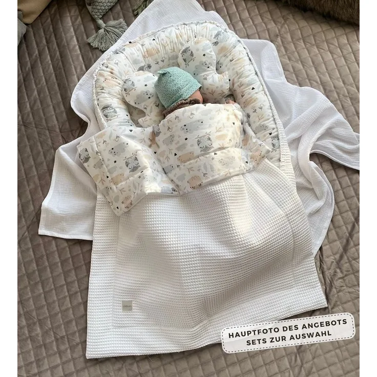 Loolay Bettnestchen Weiß WAFFELPIQUE/ HASE Beige Babynest Babyaustattung Neugeborene SETS, (Reisebett Unterlage Nestchen SOLO/ o. in Premium Geschenk SETS, 1-tlg, 4 Jahreszeiten ATMUNGSAKTIVER WAFFELSTOFF), LOOLAY® - 100% Europäische Stoffe und Kleinse...