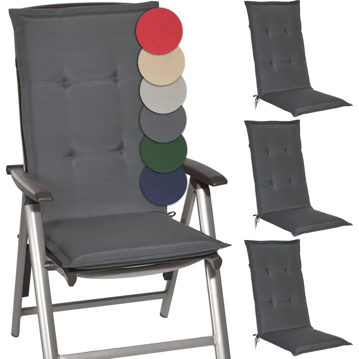 Beautissu 4er Set Hochlehner Auflagen Loft HL 120 x 50 x 6 cm Graphitgrau