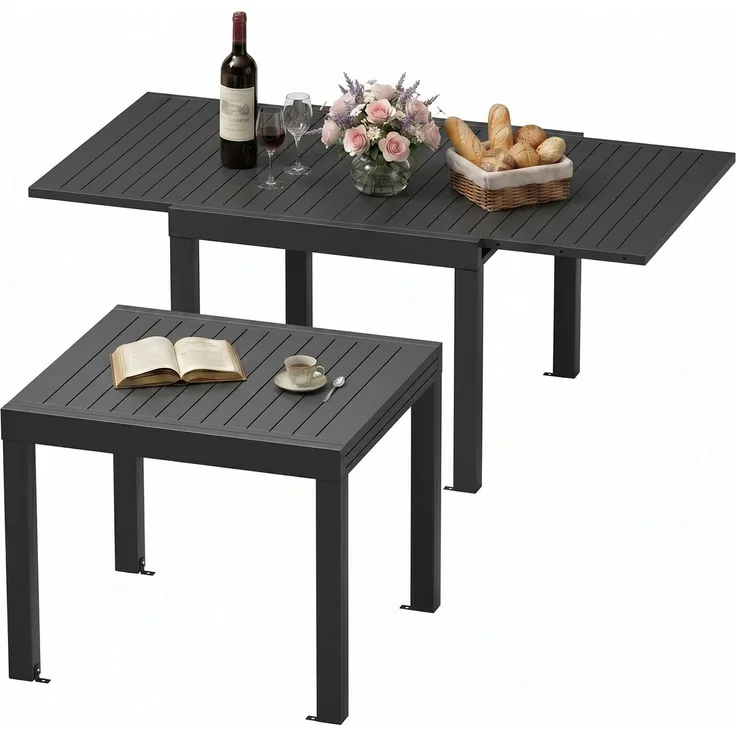Devoko Ausziehbarer Aluminium-Gartentisch,Aluminium Esstisch zum Ausziehen, Balkonmöbel, Gartenmöbel, wetterfest & rostfrei, grau, bis 150 kg belastbar