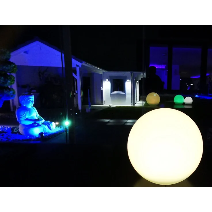 TRANGO LED Kugelleuchte, Farbwechsel, 1er Set SO-002 IP44 LED-Solarleuchte in 25cm Durchmesser Weiß matt mit 3000K warmweiß LED & RGB Farbwechsel LED *SNOWY* Solarkugel Leuchte Leuchtkugel, Außenleuchte, Kugellampe, Gartenleuchte – Bild 1