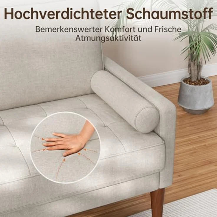 Vesgantti Sofa 2-Sitzer, 121 cm, Stoffcouch, Beigegrau, Couch 2 Sitzer mit 2 Wurfkissen, Kleine Stoffcouch mit Armlehne, Knöpfe Sitzkissen Gästesofa für Wohnzimmer/Wohnung/Büro – Bild 6