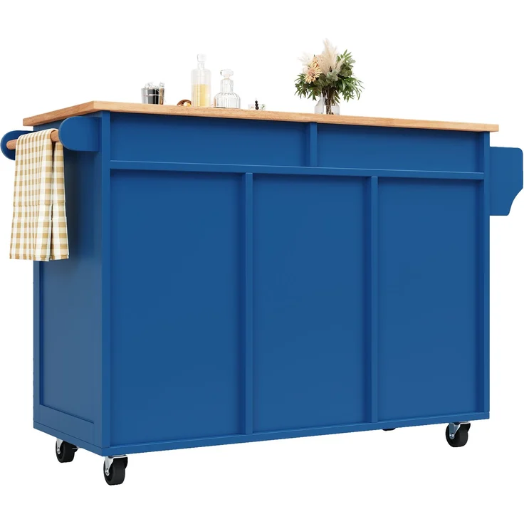 Abrihome Kücheninsel mit Holzmaserung und Stauraum, Blau, 92x45x102 cm – Bild 3