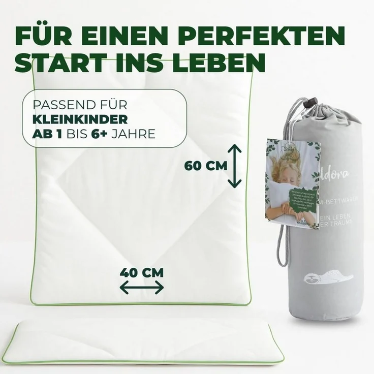 Welldora Kopfkissen Kinderkissen 40x60 cm flach für Kinder 1–6+ Jahre aus Baumwolle, OEKO-TEX® Standard 100 Certificate 17. HNC. 28158 – Bild 2