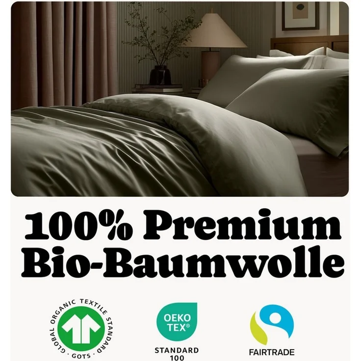 Seralino Kissenbezüge Mako Satin Kissenbezug (100% Bio Baumwolle) weich, hautfreundlich, (2 Stück), Fairtrade/ GOTS zertifizierte uni Kissenhülle mit Reißverschluss – Bild 3