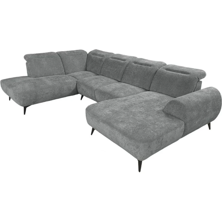 Wohnlandschaft Sofa U-Form ALETTE in Stoff Doha Dunkelgrau Lange Schenkel Links – Bild 2