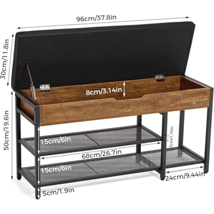 Mondeer Schuhbank Aufbewahrungsbank (3 Etagen), mit Verstellbarem Regal, mit gepolstertem Sitz und verdeckter Lagerung – Bild 3