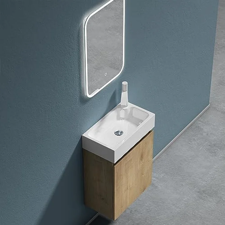 doporro Badmöbel-Set mit Waschbecken Waschtischunterschrank Wandmontage SoftClose Pisa02 – Bild 5