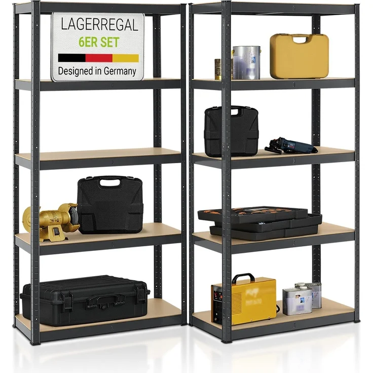 Juskys Lagerregal Basic 6er Set 180x90x40 cm – 6 Schwerlastregale mit 30 Böden – max. 5250 kg - Metall verzinkt - Regale Kellerregal Metallregal – Bild 1