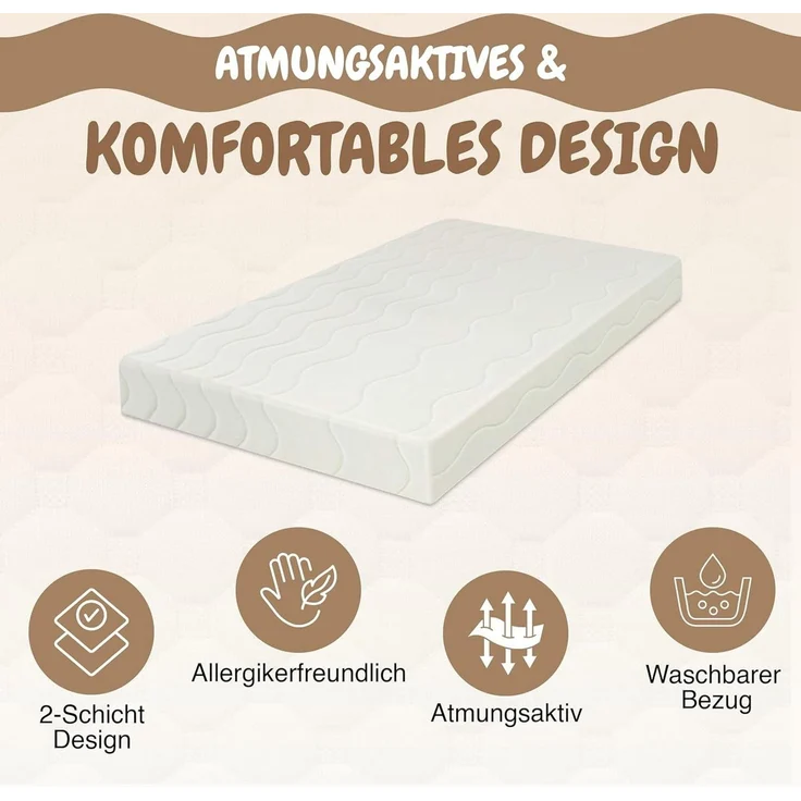 Komfortschaummatratze Best For Home Babymatratze mit Kokos, Jerseybezug & 10 cm Höhe, Best for Home, 10 cm hoch, (Einzelartikel, 1 × Kokos-Kindermatratze), Natürliche Kokosschicht, atmungsaktiver PU-Komfortschaum – Bild 3