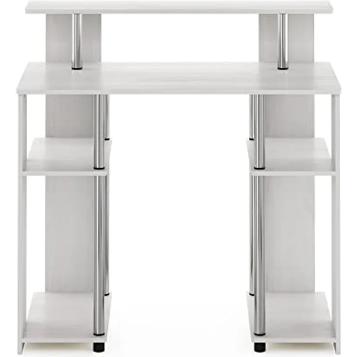 Furinno Jaya Computerschreibtisch im schlichten Design, Weiße Eiche, Edelstahlrohre – Bild 7