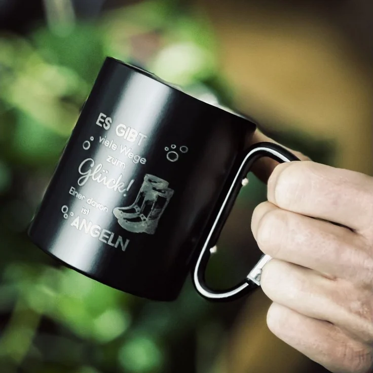 Spruchreif® Tasse Doppelwandige Edelstahltasse mit Karabinerhaken, Anglergeschenk – Bild 3