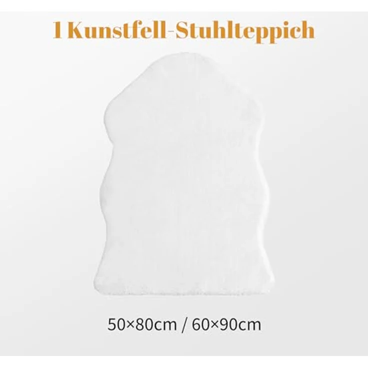 Sonive Kunstfell Teppich Stuhlauflage 90x60 cm Weich, Faux Fell | Waschbare Teppiche Sitzauflage für Kinderzimmer, Wohnzimmer, Schlafzimmer, Esszimmer Weiß – Bild 5